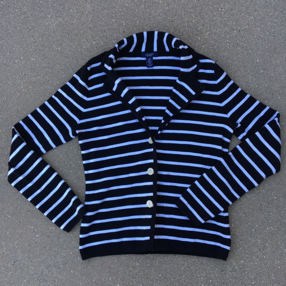 Chaps Black & White Stripe Button Up Cardigan - image 2